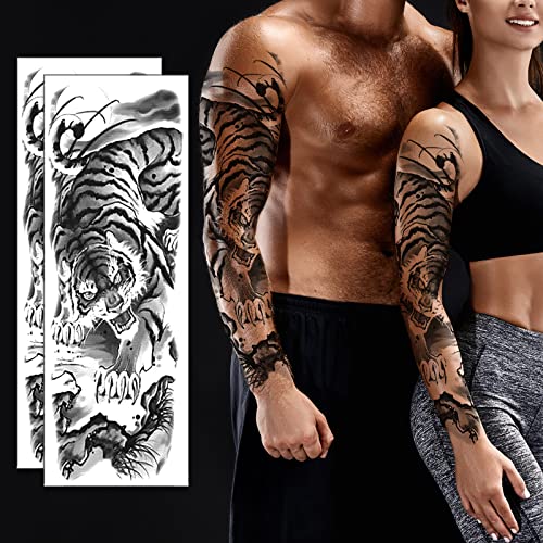 2 листови целосна рака Привремена тетоважа, секси 3Д лажни налепници за тетоважи Екстра голема водоотпорна тетоважа, за нозе за раце
