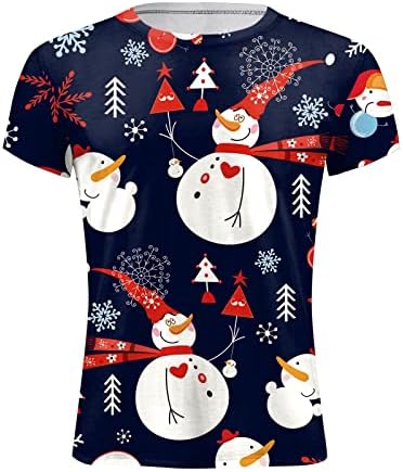 XXBR Божиќни маици со кратки ракави со кратки ракави, смешни Божиќни Дедо Мраз печати атлетски тренинг опремени графички врвови за него нејзиниот