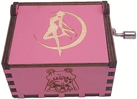 Fnly 18 белешки дрвена врежана аниме морнар месечина тема музичка кутија, античка врежана рачна чудак мал музички кутија подарок, розова