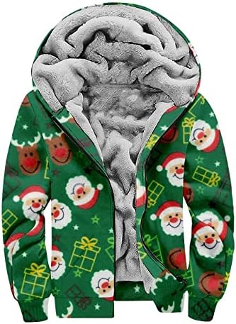 Јакни за мажи дизајнер на худи, грда Божиќ графичка задебела Шерпа, обложена фланелна ватиран зимски палта надвор од облеката со аспиратор, голем и висок долг ракав