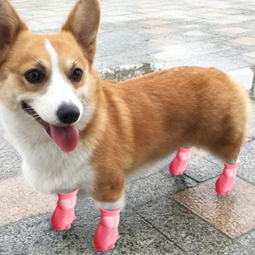 Yirtree 4PCS миленичиња дожд чевли за миленичиња дожд што е докажано во вода бонбони бои за кучиња дожд чизми компатибилни со зимска розова боја