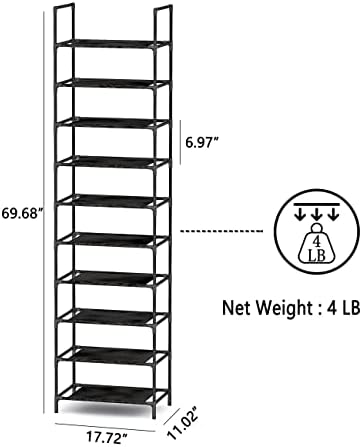 Мекмакрос 10 нивоа високи слободни лавици за чевли, тесно складирање на полица за чевли 20-24 пара чевли, слоеви на решетки за чевли