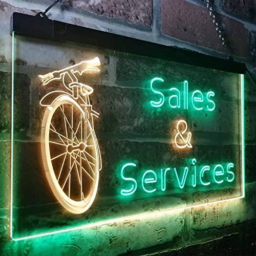 Услуги за продажба на велосипеди за велосипеди Двојна боја LED неонски знак Зелена и жолта 16 x 12 ST6S43-I0727-GY