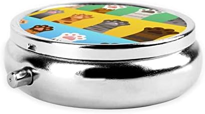 Цртан филм животински шепа тркалезна пилула кутија Декоративна кутија со садови пилула кутија, компактен организатор на таблети за таблети за лекови за чанти