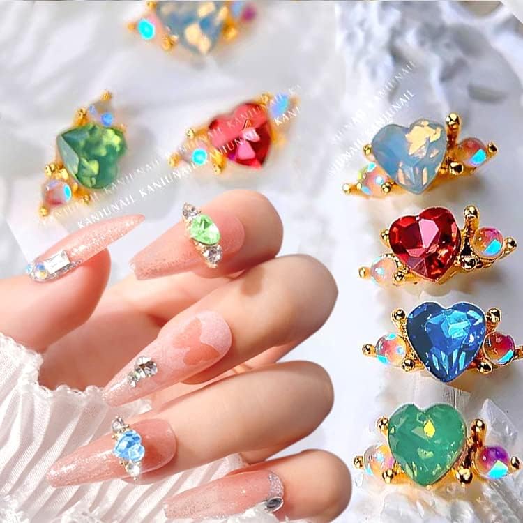 10 парчиња 3Д дијамантски срцев прстен легура на ноктите привлечности повеќе бои срцеви ринистички привлечности за нокти Juglely DIY
