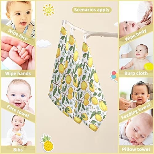 Vvfelixl Тропски жолти лимони бебешки крпи за бебиња, бебешки муслински мијалници за момчиња девојчиња, памучно бебе за лице за новороденчиња меки и апсорбирани 11,8 x 11,8