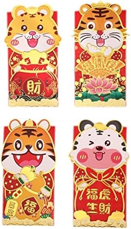 4 парчиња/Комплет Црвен Плик, 2022 Кинески Пролетен Фестивал Среќен Пакет, Пликови Со Монети,Пликови Со Црвен Џеб,Пликови Со Пари