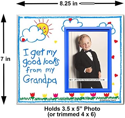 Рамка за слика за Дедо | Го Добивам Мојот Добар Изглед Од Мојот Дедо | Класична Креола Симпатична Рамка За Слика | Мери 8,25 х 7 инчи | Држи Фотографија од 3,5 х 5 инчи | Лесн