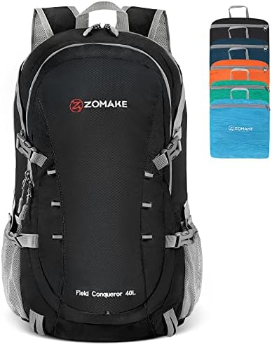 Зомајк лесен ранец со пакуван пакет 40L - лесни преклопни ранец за пешачење со вода отпорен на голем пакет на преклопување