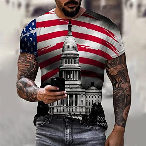 2023 Нови машки маички со кратки ракави, случајни гроздобер ден за независност на 3Д дигитална печатење маица за вежбање Меморија за вежбање