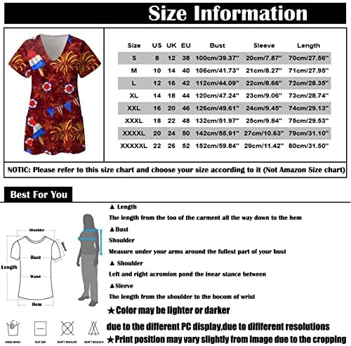 Кошули за фустани на Nokmopo за жени со краток ракав V-вратот на вратот изолација Облека Ден на независност на Денот на жените Топ жени летни врвови