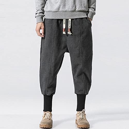 Sezcxlgg се пот за мажи мажи цврсти зимски памук еластична половината задебелен лабав џогерс, широки панталони обични панталони