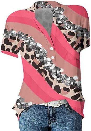 Кошули за женски маички модни обични врвови печатени кошули со кратки ракави, пулвер, копче надолу, S-3XL