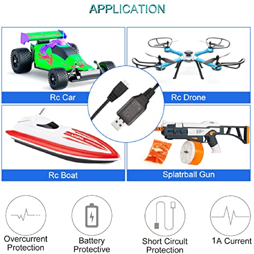 Dkardu 2 PCS XH-3P USB Chable Cable Cable 7.4V 2S LIPO батерија USB полнач за полнач 1а Брзо полнење, со 1 полнеж 3 трансфер кабел