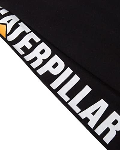 Casterpillar Trademark Banner Banner Tee Tee кошули за мажи со централна јамка за управување со жица од вратот и лого за облека за мачки