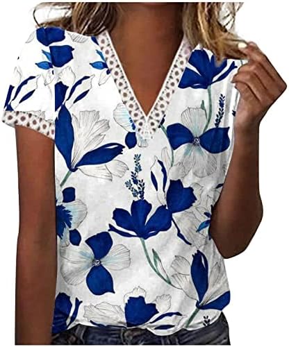Женски врвови фустани случајни цветни печатени маици мода лето кратки ракави маица лабава v врат работа блузи