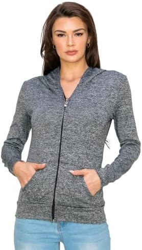 Curvyfriends Women'sенски обичен качулки пуловер - целосен патент со долги ракави со активен активен јога тренинг Основна јакна за