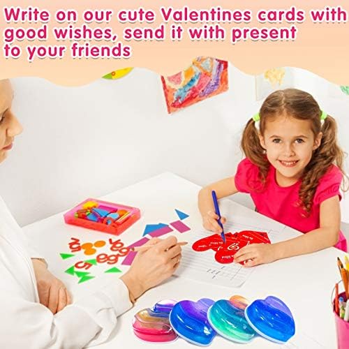 28 пакувања Деца Валентин DIY лигите комплет со картички за подароци за в Valentубените, кит шарен виножито срце, лигите за олеснување на стресот, играчки за деца за деца