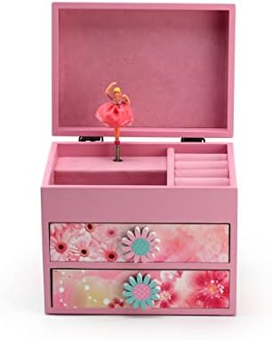 Розова дрвена цветна тема 18 белешка од балерина музичка кутија - многу песни што треба да се изберат - Маоз Цур, рок на векови
