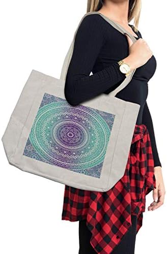 Амбезон сина и виолетова торба за купување, Мандала Омбре Источна мистична апстрактна старост Боемски мајчин Космос уметност, еколошка торба