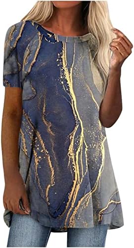 Annhoo Femaleенска летна есенска облека со кратки ракави за кратки ракави трендовски памук екипаж графичка кошула за блузи за девојчиња sg sg sg