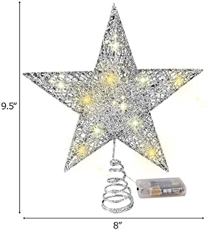 Елка Врвот Ѕвезда Со Убави LED Светла, Метал Сјајот Божиќ Ѕвезда Дрво Врвот За Божиќ Орнаменти И Одмор Сезонски Декор