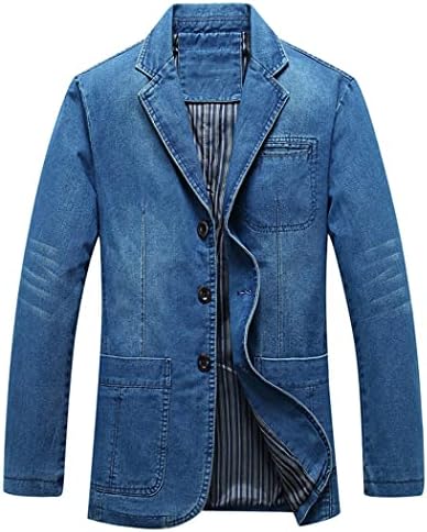 Менс тексас блејзер памук гроздобер костум надворешна облека сина тексас јакна тенок фит тексас палто