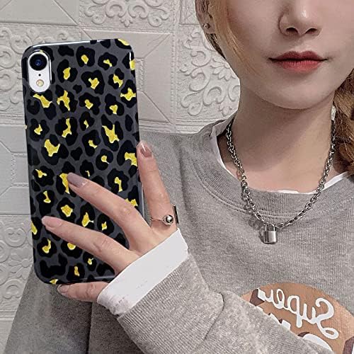 J.West iPhone XR Leopard of the Night Print Case 6.1 инчи, луксузен сапркл сјаен металик златен сјај црн леопард печатење дизајн мека тенок заштитен телефонски куќиште за жени девојки