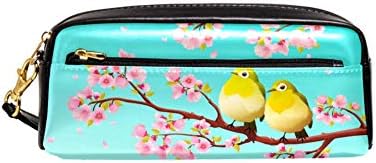 Јапонски Бели Очи Птици Сакура Цреша Цвет Козметичка Торбичка Шминка Случај Патент Молив Случај За Деца Торбичка Канцелариски