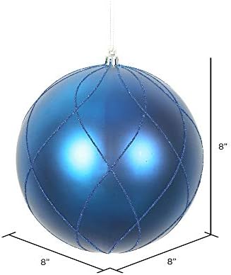 Викерман 8 Божиќен украс за шема, топка, сина матна завршница со сјајно вртење акцент, распрскувана пластика, декорација на новогодишно