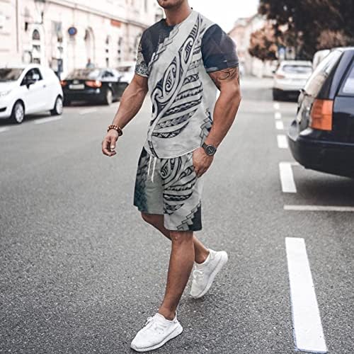 Менс летна мода и тренд на слободно време 3Д дигитални печатени шорцеви со краток ракав постави два костуми мажи модерно вклопување