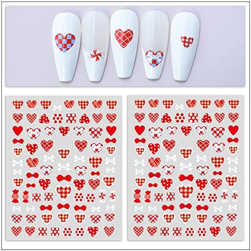 Денот на в Valentубените Декорар налепници за нокти 6 чаршафи налепници за нокти на црвено срце, налепници за срцеви нокти самолепливи