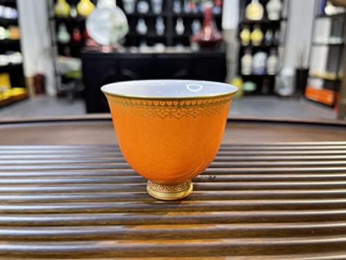 Едно Парче Портокалова Златна И Бела Керамичка Чаша Со Шема, Вклучувајќи Стил На Будизмот,Керамички Комплет За Чај За Чај, Рачно Изработен