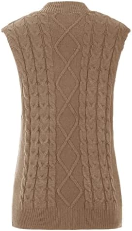Women'sенски кабел плетен џемпер елек V вратот без ракави Гроздобер лабави џемпери врвови Обичен обичен трендовски плетен елек
