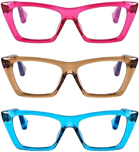 Doovic 3 пакет модни очила за читање за жени трендовски мачки око сина светлина блокирачки компјутерски читатели