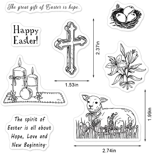 Велигден Исус Крст Лили јасни марки за правење картички, Велигденски зборови коза животни јасни гумени марки за празници за правење декорација DIY скрип -книги Тран?