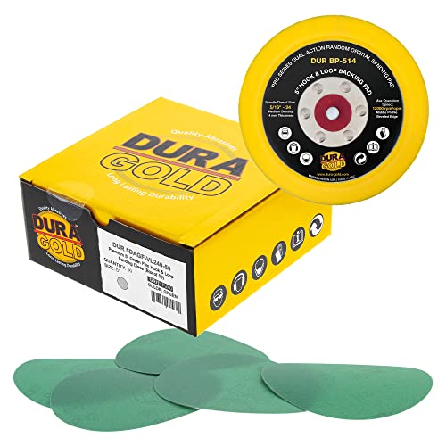Dura -Gold 5 Дискови за пескарење на зелени филмови - 240 решетки и 5 Подлога за подлога на кука и јамка DA