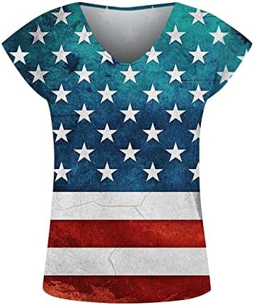 Graphенски графички маички, жени лето гроздобер блуза краток ракав Американско знаме печатено маички трендовски врвови на вратот
