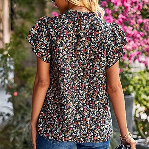 Женски обични летни врвови на кратки ракави за кратки ракави, блуза од вратот 2023 Мода боемски цветни принтри за блузи