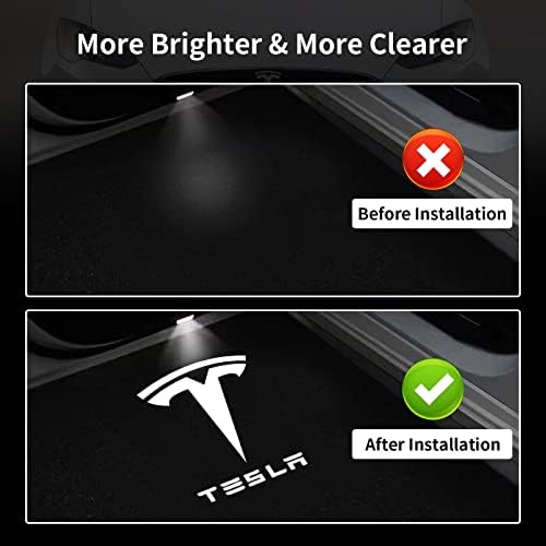 UXCER 4PCS Надграден Tesla Puddle Lights Car Dor Door Sights Projector, Ultra-Bright LED LED 3D LASER Ghost Shadow Shadow Light, Never Fade Welcome Step Courtesy Lights за Model 3 Y S X додатоци, Plug & Play