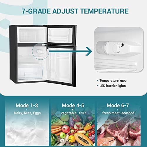 Еухомија мини фрижидер со замрзнувач, 3,2 Cu.ft Компактен фрижидер со замрзнувач, мини фрижидер од 2 врати со замрзнувач, исправен за студентски дом, спална соба, канцел