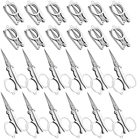 Bigstone 24 парчиња преклопени ножици не'рѓосувачки челик мали преносни преносни ножици за преклопување мали секачи за џеб со клуч за домашна