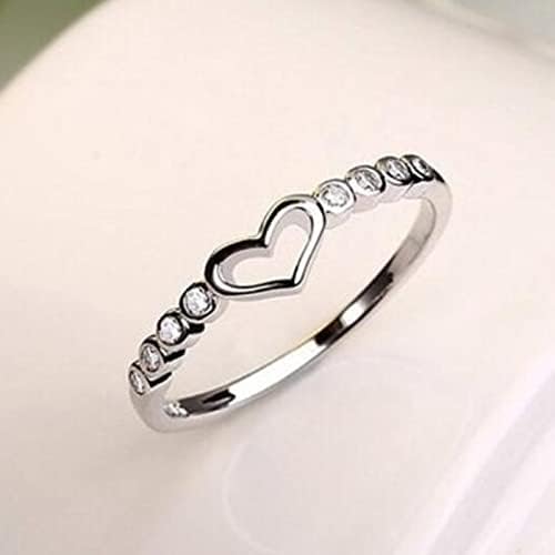 2023 година Нов чист сребрен loveубовен прстен накит женски прстен шуплив сет кристално срце во облик на моден накит сребро прстени накит жени антички изглед прстени