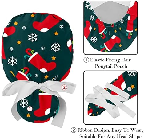 Божиќна санта Кенди Врба Прилагодливо работно капаче со држач за конска опашка 2 пакувања чистење капа буфантна капа за мажи жени