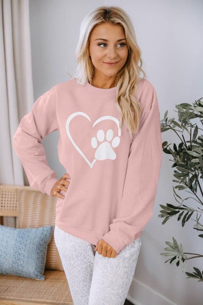 Bagly Hearts Kog Graphic Sweatshirtените жени слатки кучиња мајки кошули случајни екипаж моден пуловер врвови