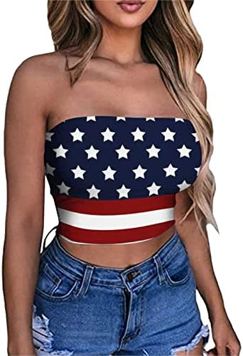 Американски резервоар за знамиња врвни жени секси starвезда шарени печатени култури врвни ленти од 4 -ти јули цевка без ракави без ракави без грб Ками
