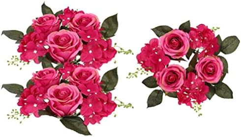ОТТО 3 парчиња Столб Свеќа Прстени Венци Вештачка Роза Свеќа Прстени Зеленило Венец Свеќа Прстен Свадба Велигден Маса Декорација Розова