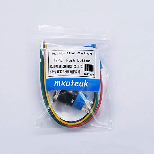 MXUTEUK 16MM SWITCH CONTCH LATCHING 1 NO 1 NC SPDT Вклучено/Исклучен прекинувач Црна метална обвивка со 12V сина LED прстен со приклучок за приклучок