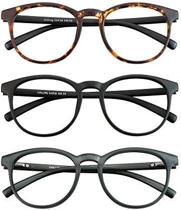 3 Пакет Сина Светлина Блокирање Очила Тркалезна Рамка Очила За Читање За Жени Мажи, Компјутер Анти-Отсјај Анти-Замор Очила За Читање Очила