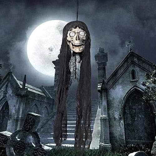 31 ”Ноќта на вештерките што зборуваат череп со светлосни очи и функција за активирање на звук, декорација на Ноќта на вештерките, декорацијата за осветлување, украс